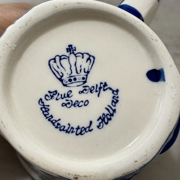 Vintage Blue Delft Deco Hand Painted Raised Relief Children Windmill Mugs Set/2 - Picture 7 of 10